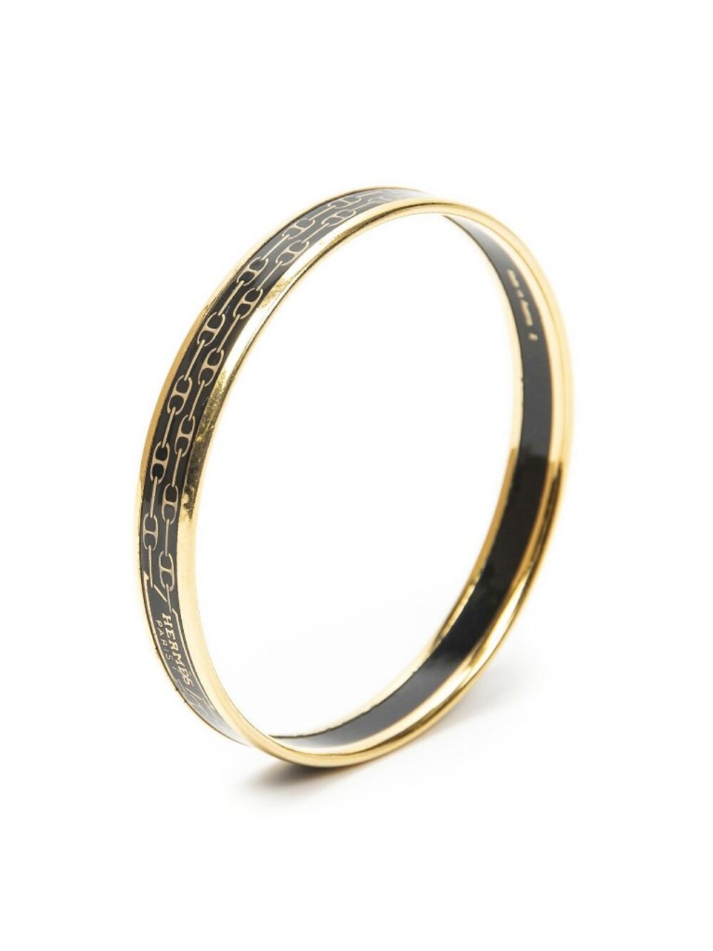 Hermes Enamel Bangle Black Gold Plated Bracelet